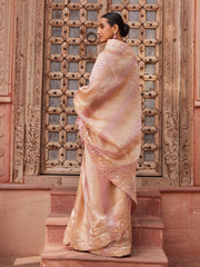 Pink and Peach Tissue Zardozi Saree