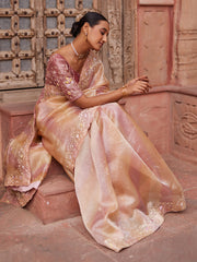 DD28, MTO, Pink ,Peach,Tissue , Zardozi , Saree