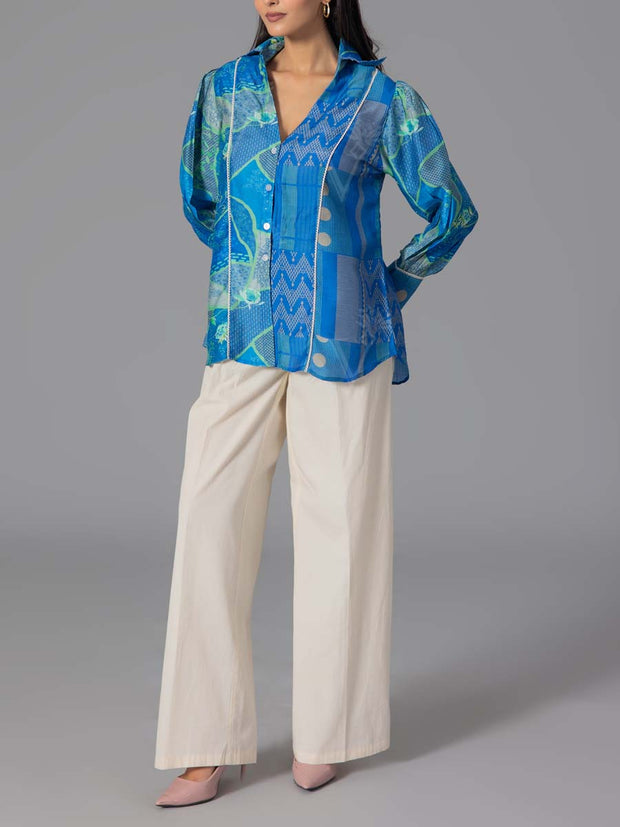 Blue Vasansi Silk Printed Top