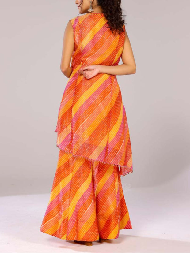 Orange and Pink Striped Kurta Plazzo Set