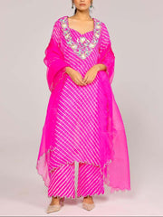 Pink Leheriya Embroidered Bustier and Pant Set
