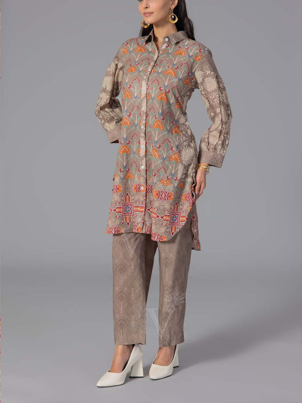 Grey Cotton Printed Co-Ord Set