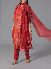 Red Printed Suit Set