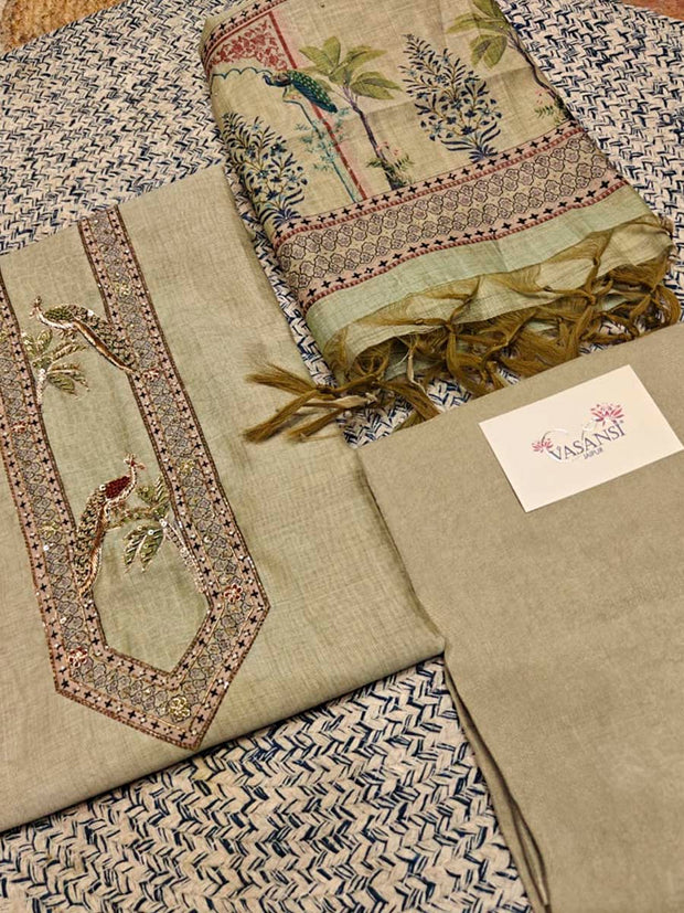 Light Grey Chanderi Dress Material