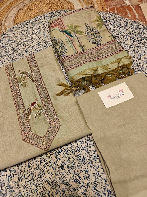 Light Grey Chanderi Dress Material
