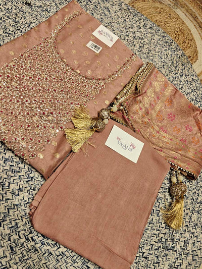 Peach Chanderi Dress Material