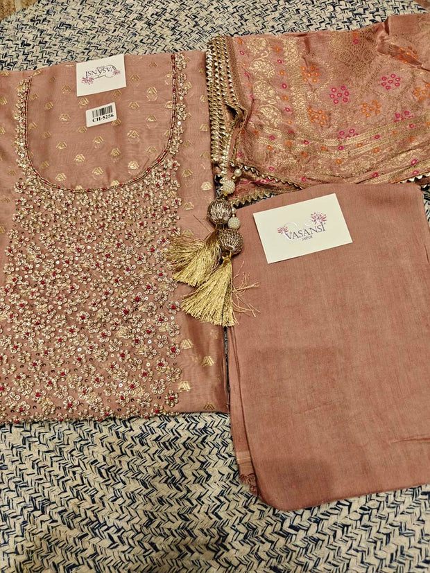 Peach Chanderi Dress Material