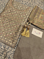 Grey Chanderi Dress Material