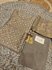 Grey Chanderi Dress Material