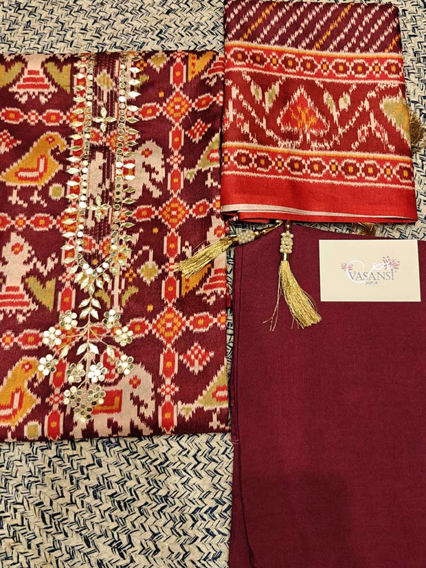 Maroon Silk Dress Material