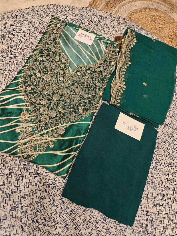 Green Muslin Silk Dress Material