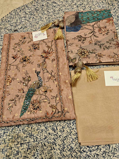 Peach Chanderi Dress Material