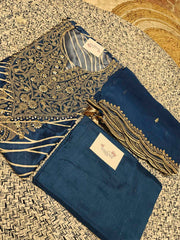 Blue Muslin Silk Dress Material