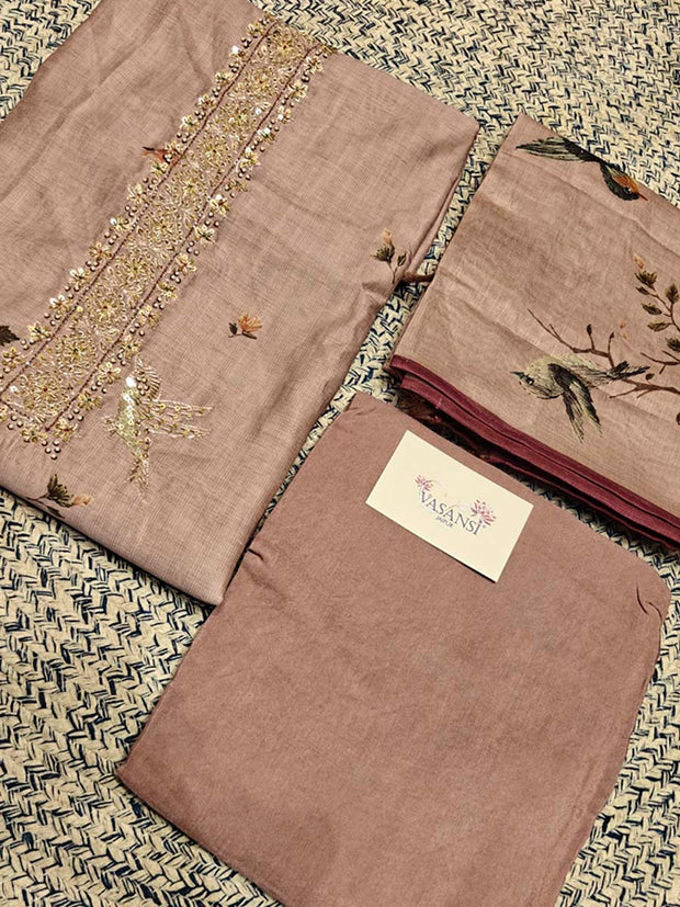 Lavender Chanderi Dress Material