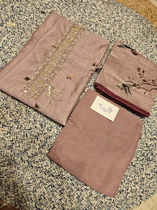 Lavender Chanderi Dress Material