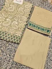Cream Chanderi Dress Material