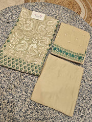 Cream Chanderi Dress Material