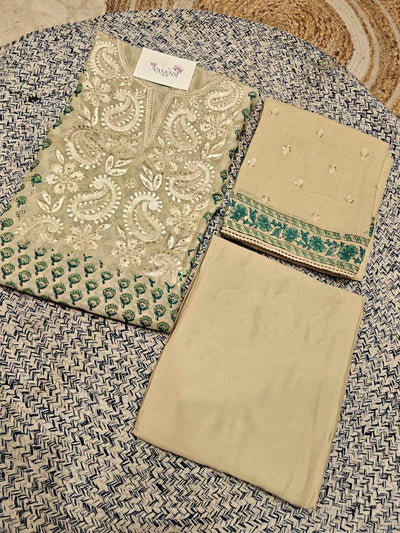 Cream Chanderi Dress Material