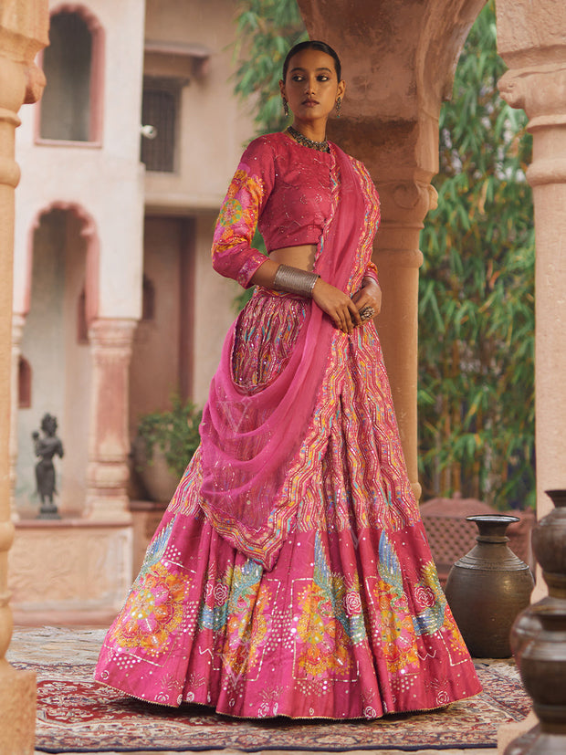 Pink Vasansi Silk Printed Lehenga Set