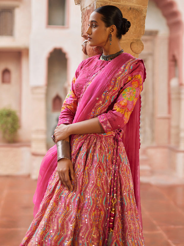 Pink Vasansi Silk Printed Lehenga Set