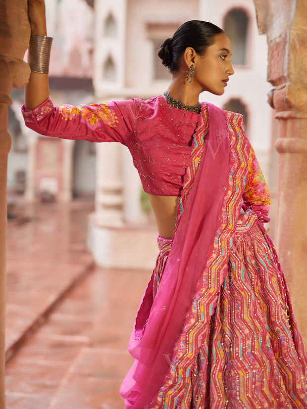 Pink Vasansi Silk Printed Lehenga Set