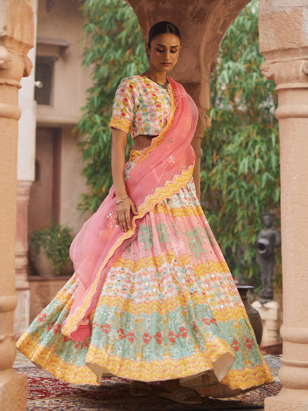 Blush Pink Vasansi Silk Printed Lehenga Set