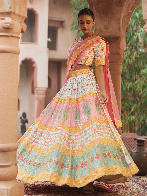Blush Pink Vasansi Silk Printed Lehenga Set