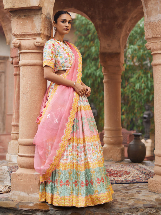 Blush Pink Vasansi Silk Printed Lehenga Set