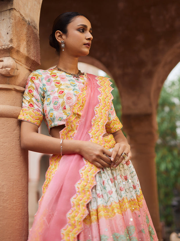 Blush Pink Vasansi Silk Printed Lehenga Set