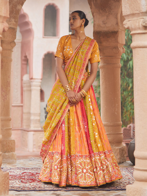Multi Color Vasansi Silk Printed Lehenga Set