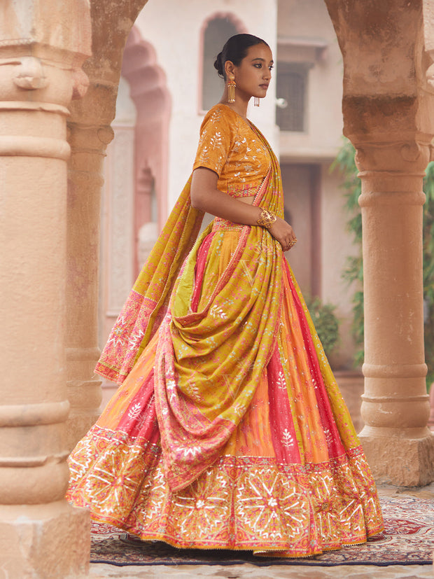 Multi Color Vasansi Silk Printed Lehenga Set