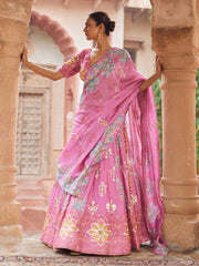 Lavender Vasansi Silk Gota Patti Printed Lehenga Set