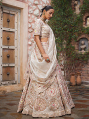 Beige Tissue Bridal Lehenga Set