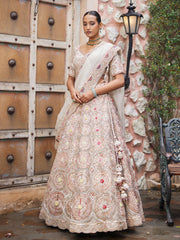 Beige , Tissue  Bridal, Lehenga Set , Bridal lehenga