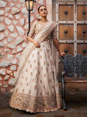 Beige Tissue Bridal Lehenga Set