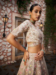 Beige Tissue Bridal Lehenga Set