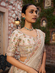 Beige Tissue Bridal Lehenga Set