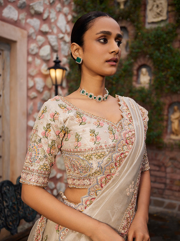 Beige Tissue Bridal Lehenga Set