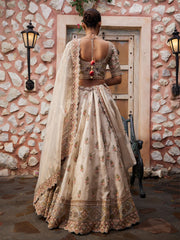Beige Tissue Bridal Lehenga Set