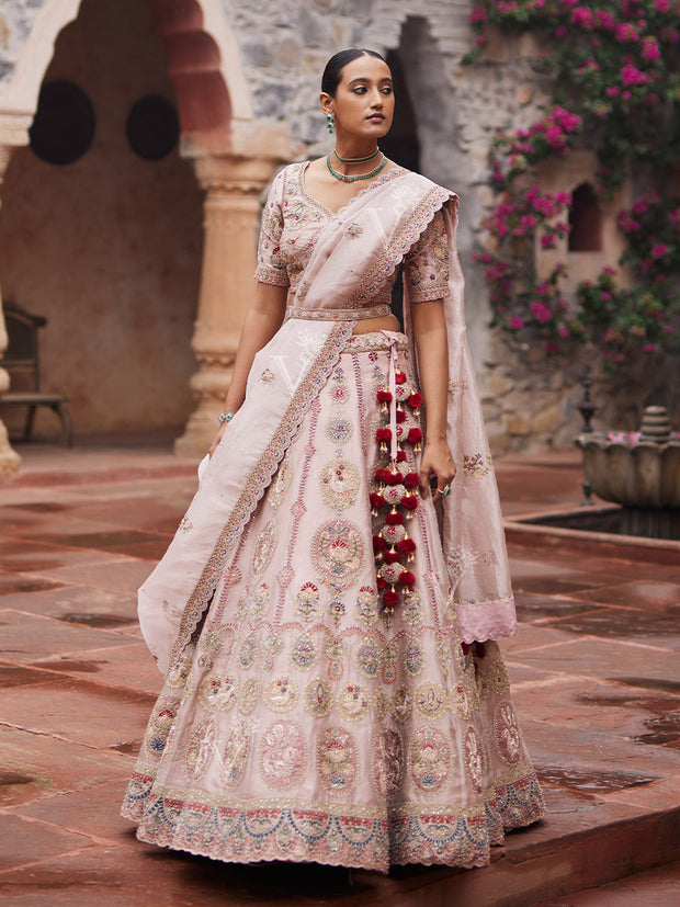 Pink Tissue Bridal Lehenga Set