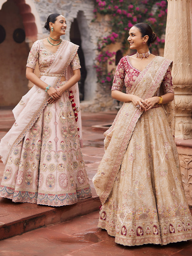 Pink Tissue Bridal Lehenga Set