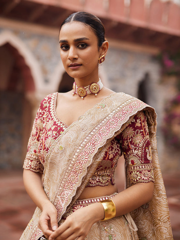 Golden Tissue Bridal Lehenga Set