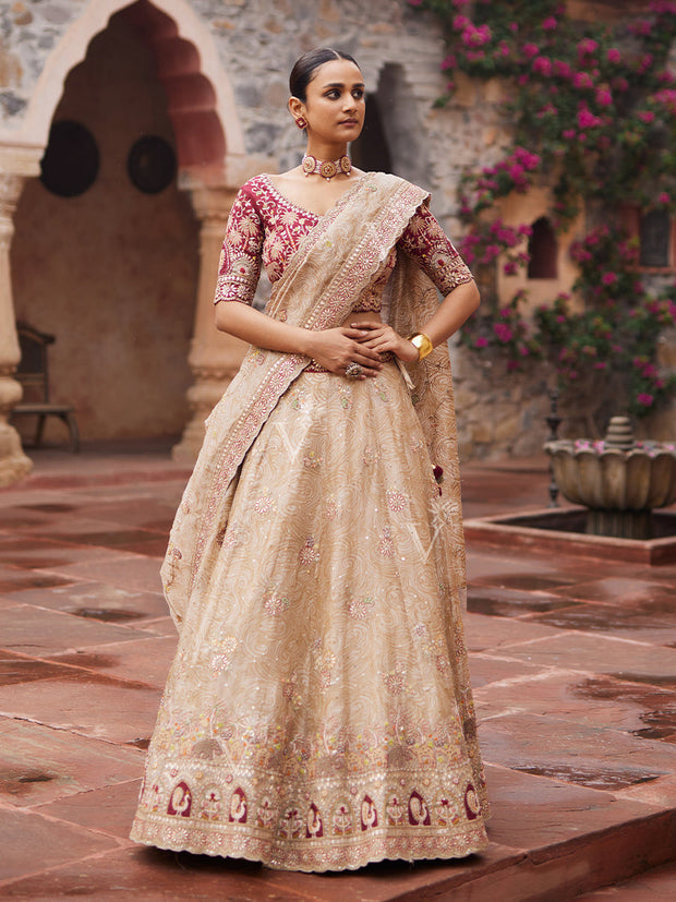 Golden , Tissue  Bridal, Lehenga Set , Bridal lehenga