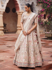 Beige Tissue Bridal Lehenga Set