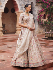 Beige Tissue Bridal Lehenga Set