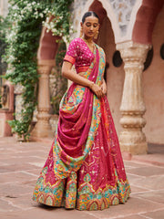 Raspberry Pink Vasansi Silk Gota Patti Bandhni Printed Lehenga Set
