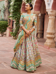 Sea Green Embroidered Lightweight Lehenga