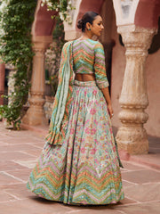Sea Green Embroidered Lightweight Lehenga