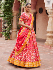 Red Vasansi Silk Gota Patti Printed Lehenga Set