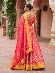 Red Vasansi Silk Gota Patti Printed Lehenga Set